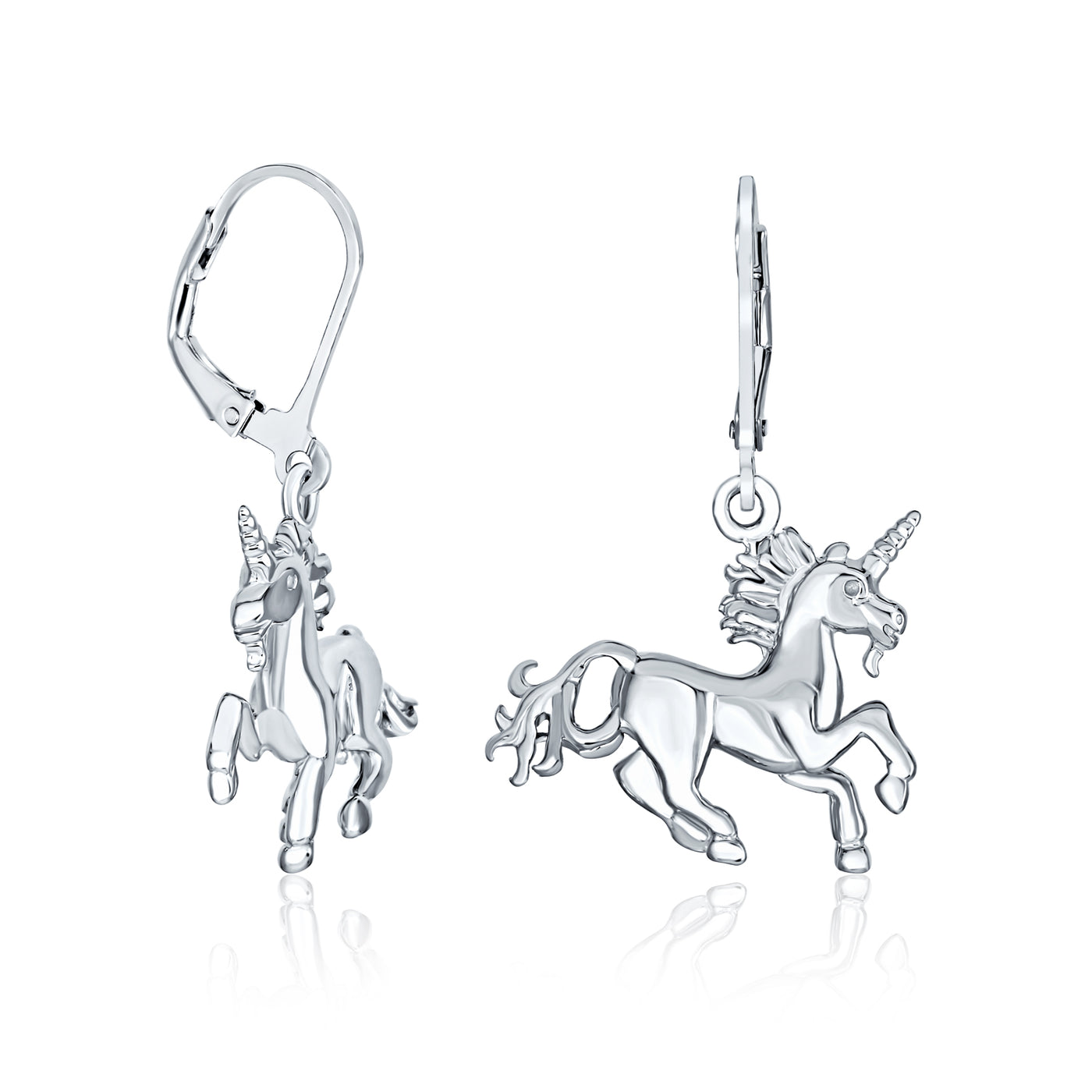 Pegasus Unicorn Medallion Necklace & Dangle Earring Set Oxidized Sterling Silver