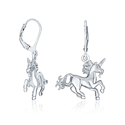 Pegasus Unicorn Medallion Necklace & Dangle Earring Set Oxidized Sterling Silver