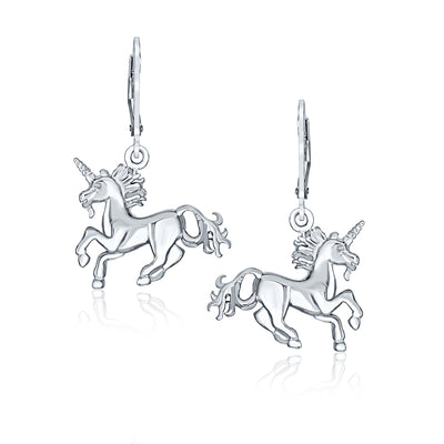 Pegasus Unicorn Crescent Moon Necklace & Dangle Earrings Set Sterling Silver