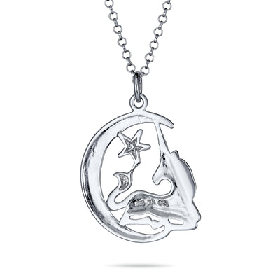 Crescent Moon Medal Pegasus Magical Unicorn Necklace Sterling Silver
