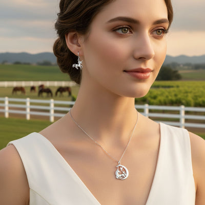 Pegasus Unicorn Crescent Moon Necklace & Dangle Earrings Set Sterling Silver