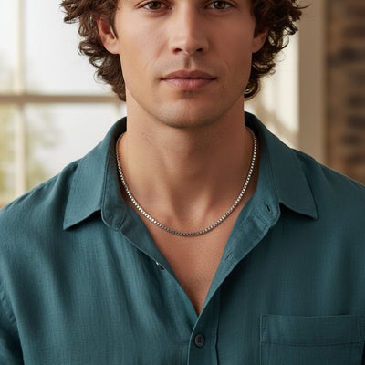 Heavy Square 5MM Venetian Box Link Chain Necklace Men Sterling Silver Italy 16"