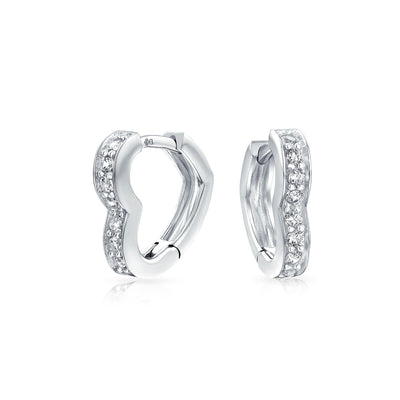 Open Heart Cubic Zirconia CZ Hoop Earrings .925Sterling Silver 1.5"