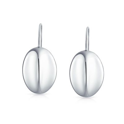 Minimalist Oval Shiny Drop Lever back Earrings .925 Sterling Silver