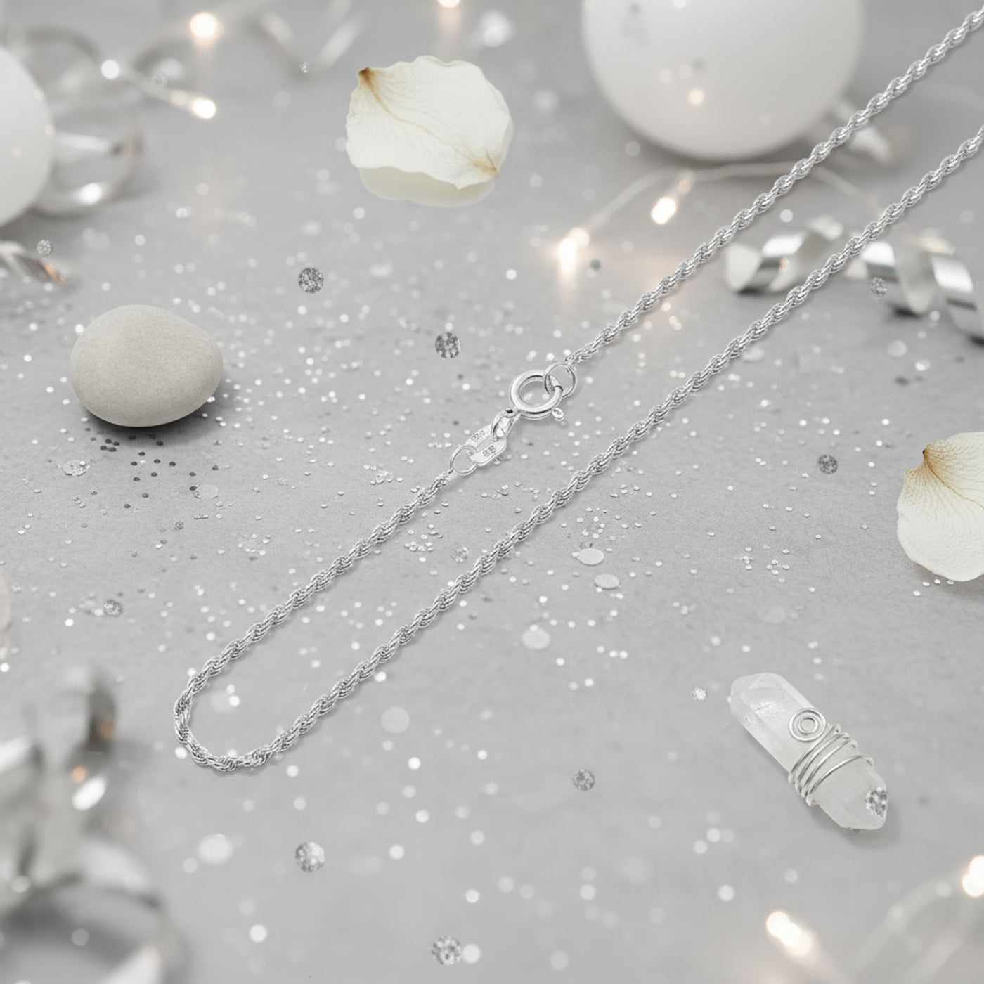 Thin 2MM Sterling Silver Rope Link Chain Necklace Nickel-Free Made in Italy