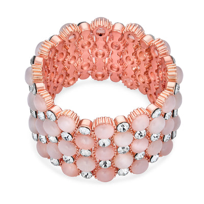 Pink Rose Gold Plated Pink Cats Eye Crystal Stretch Bracelet Prom