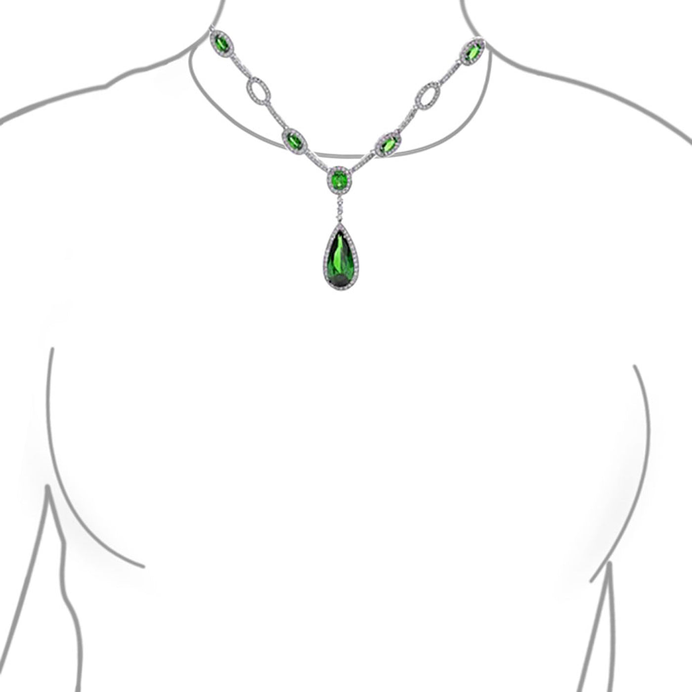 Vintage Halo Imitation Emerald Green CZ Y Necklace Earrings Set