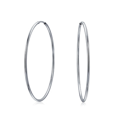 Thin Simple Endless Continuous Tube Hoop Earrings Sterling Silver.5 to 2 Inch
