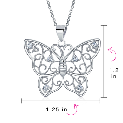 Butterfly Necklace Filigree Cubic Zirconia CZ Pendant Sterling Silver