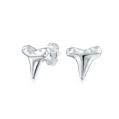 Set of 2 Mermaid Fin & Shark Tooth Stud Earrings Rose Gold Sterling Silver