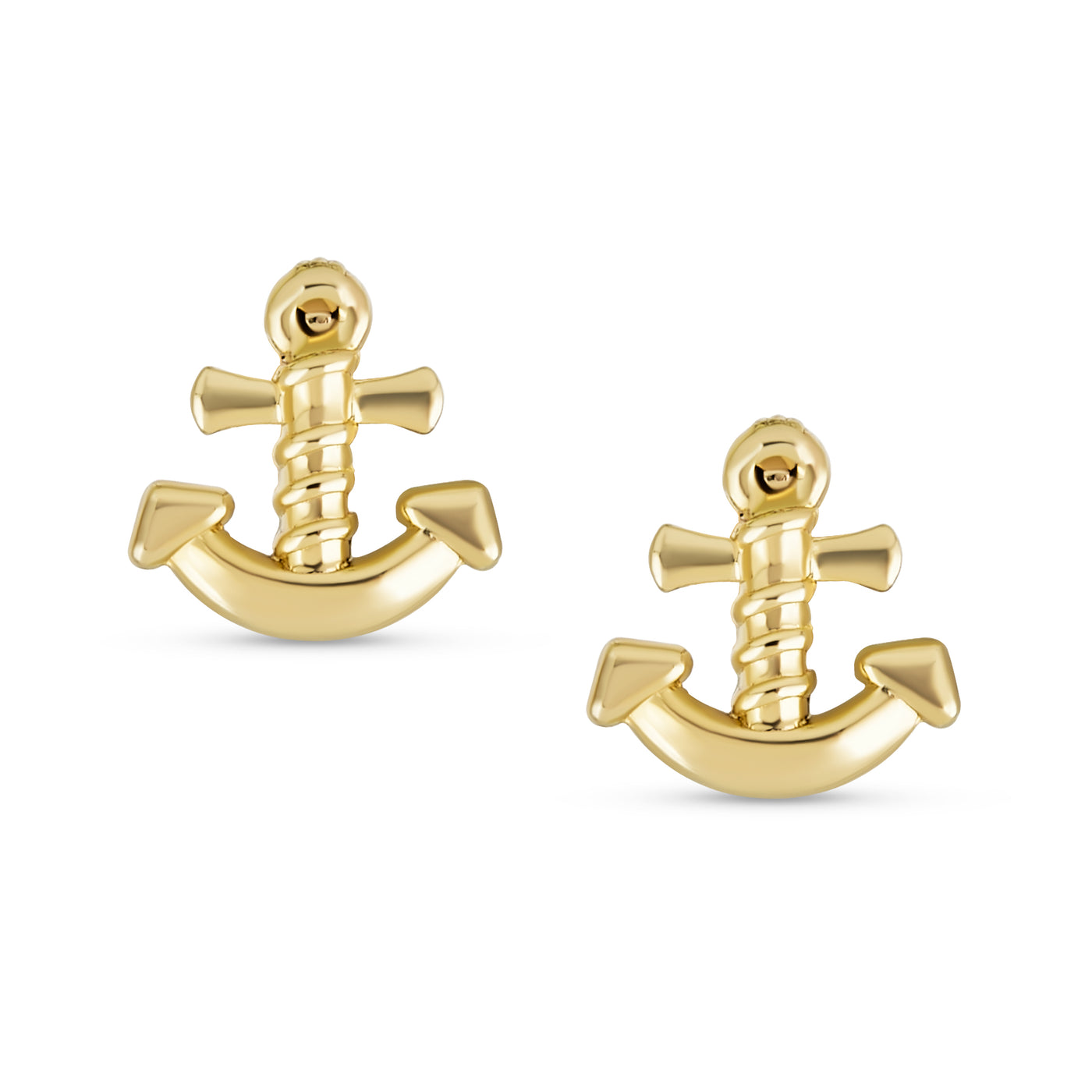 Small Nautical Anchor Stud Earrings Genuine 14K Yellow Gold Screw Back