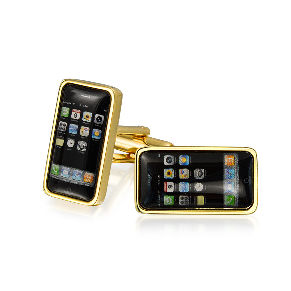 Black Cell Smart Phone Texting Cufflinks Gold Plated Stainless Steel
