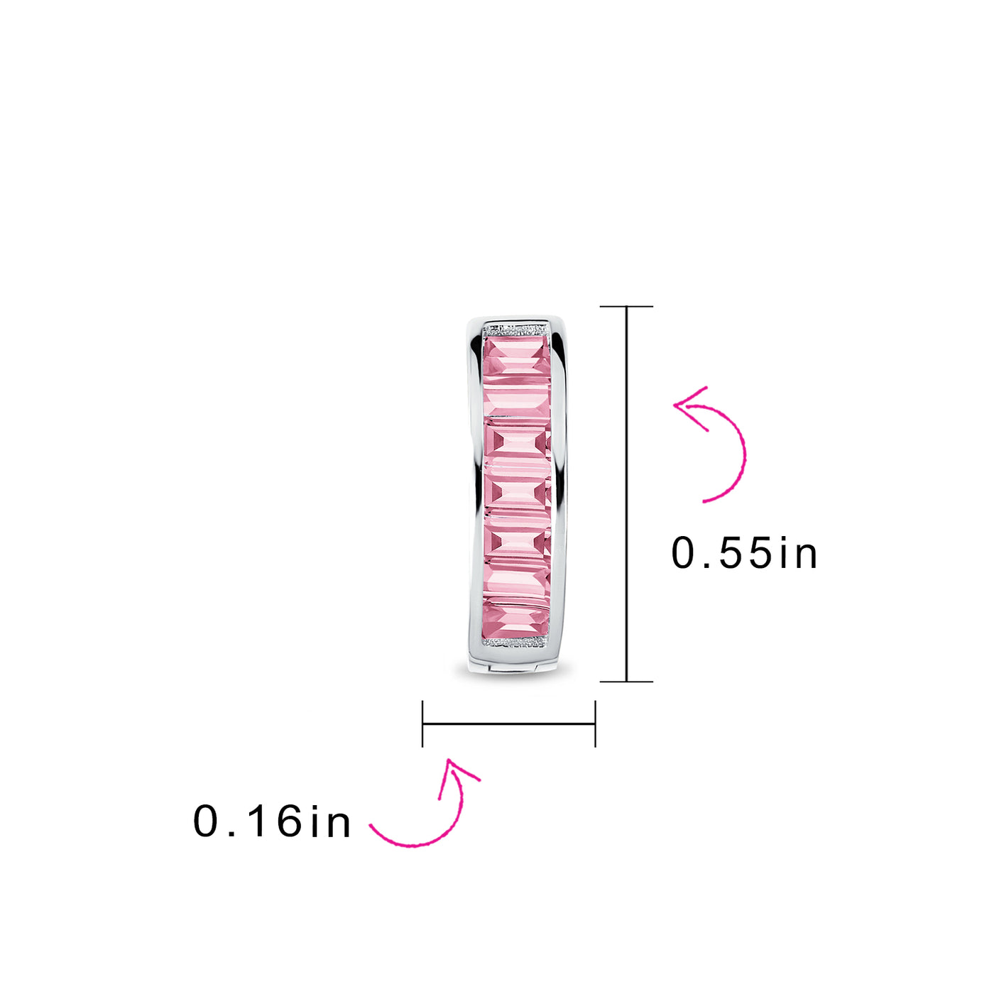 Set of 2 Baguette Cut Channel Set Blue & Pink CZ Hoop Earrings Sterling Silver