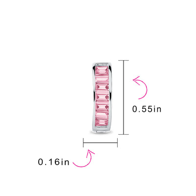 Set of 2 Baguette Cut Channel Set Blue & Pink CZ Hoop Earrings Sterling Silver