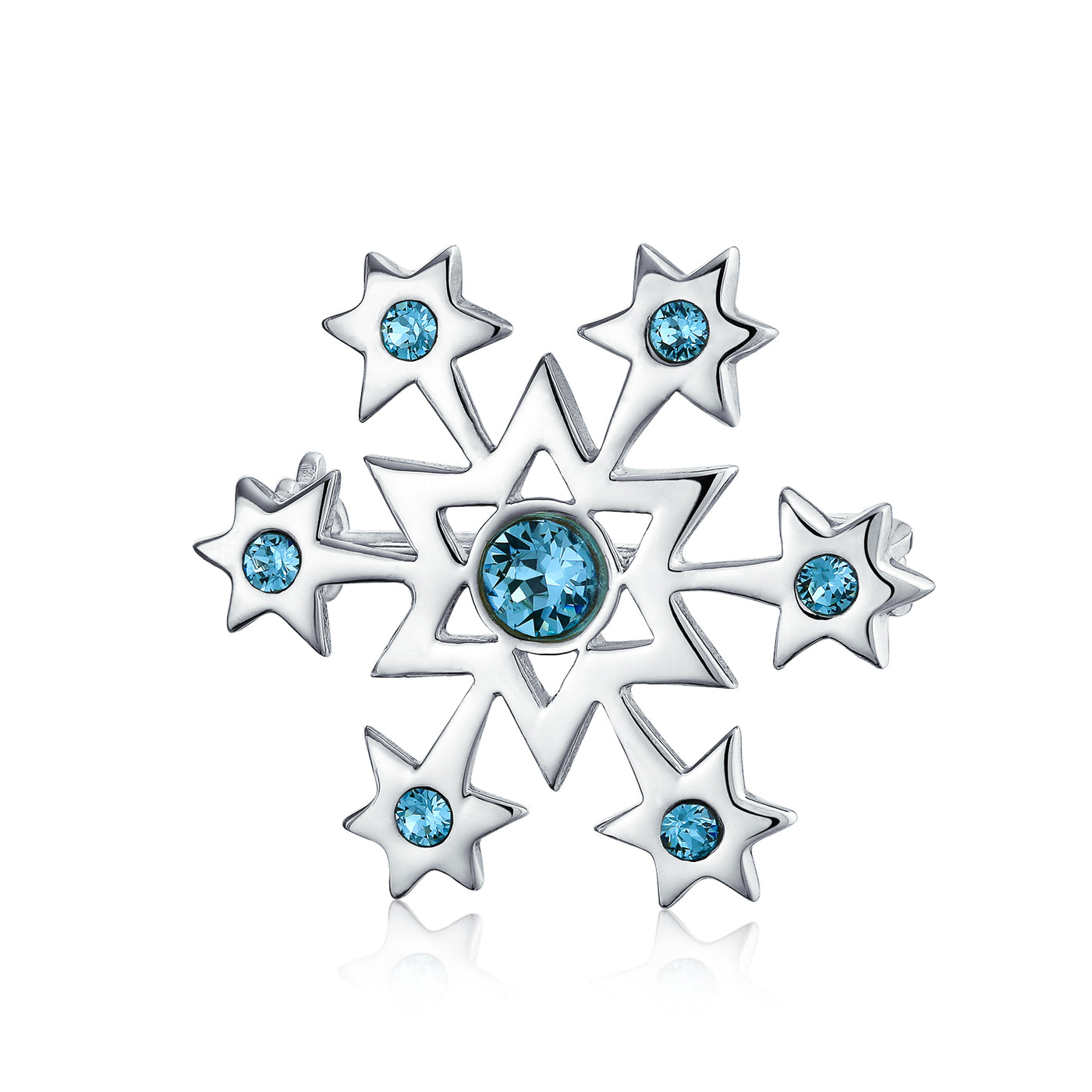 Winter Holiday CZ Cubic Zirconia Blue Snowflake Brooch Christmas Pin