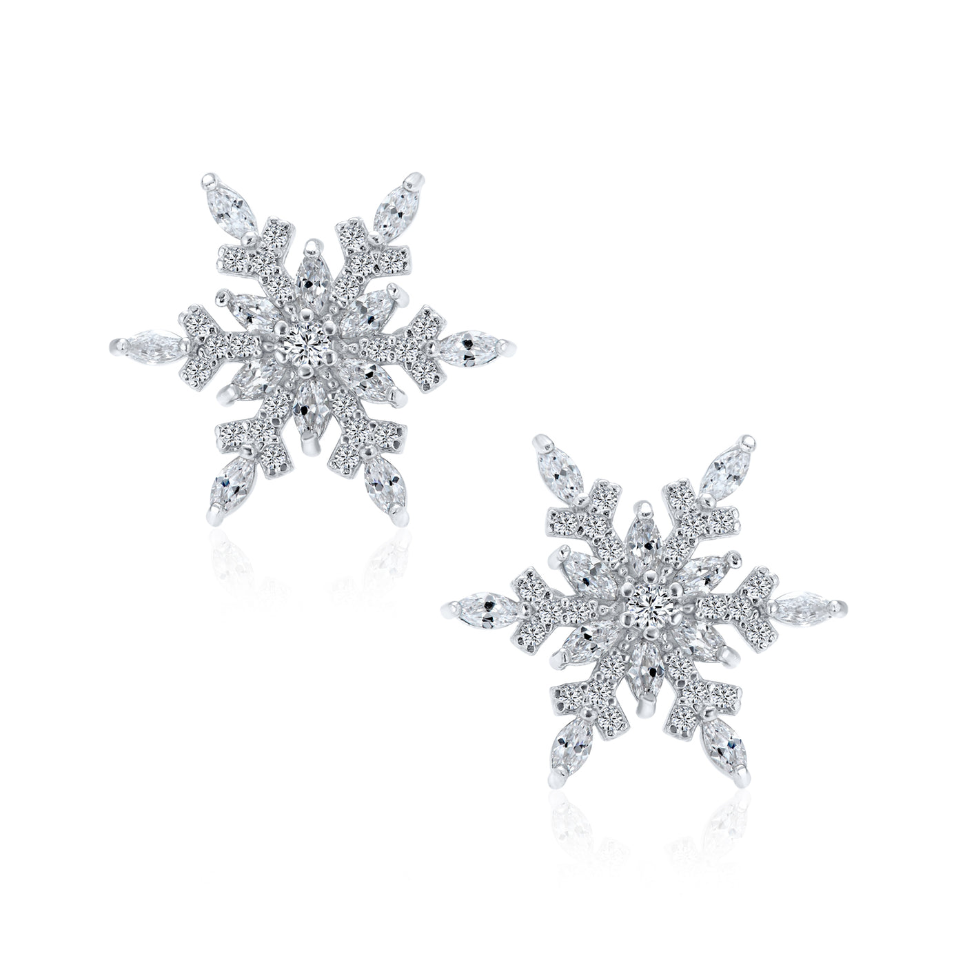 Winter Holiday AAA CZ Christmas Large Snowflake Stud Earrings Silver