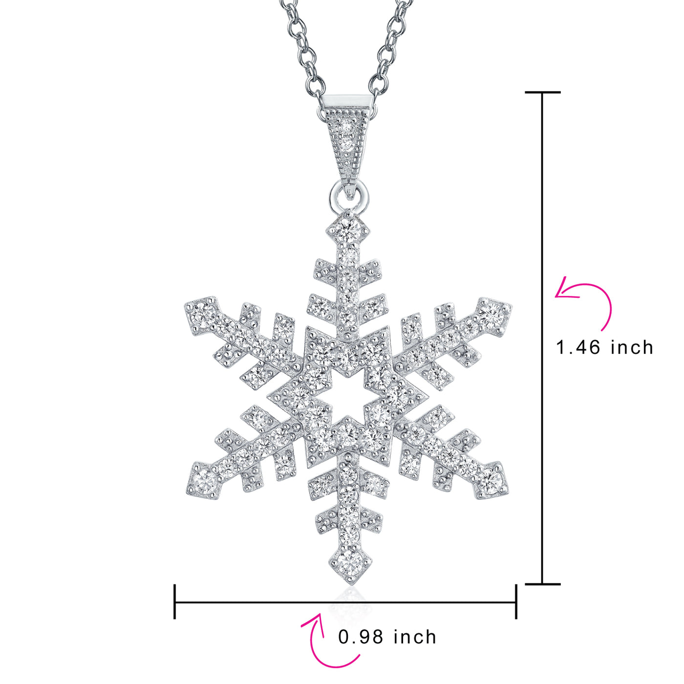Branch Snowflake Cubic Zirconia CZ Pendant Necklace Sterling Silver