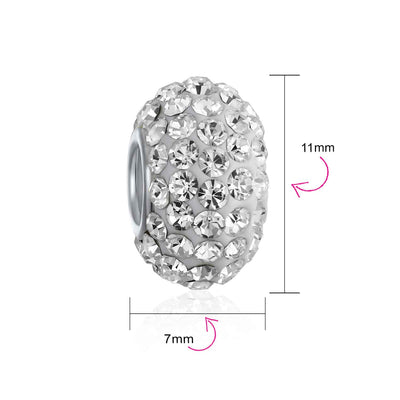 Set of 2 Solid White Pave Crystal Bead Charm Sterling Silver Core