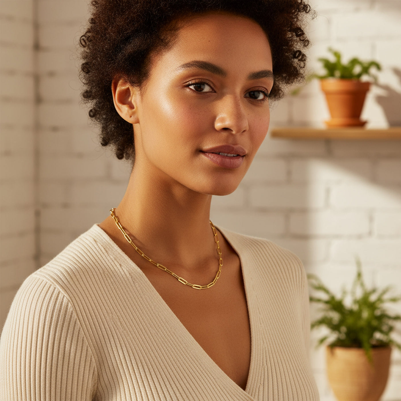 Solid 14K Gold Over Silver Italian 4mm Paperclip Chain Necklace Nickel-Free