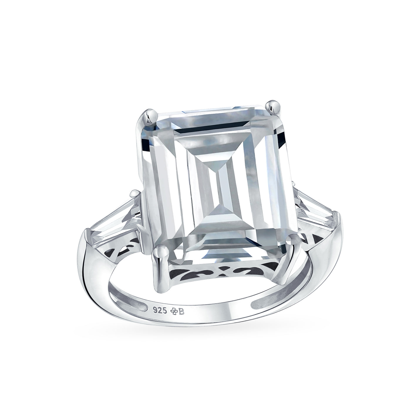 7CT Emerald Cut Engagement Ring Baguette Side Stones