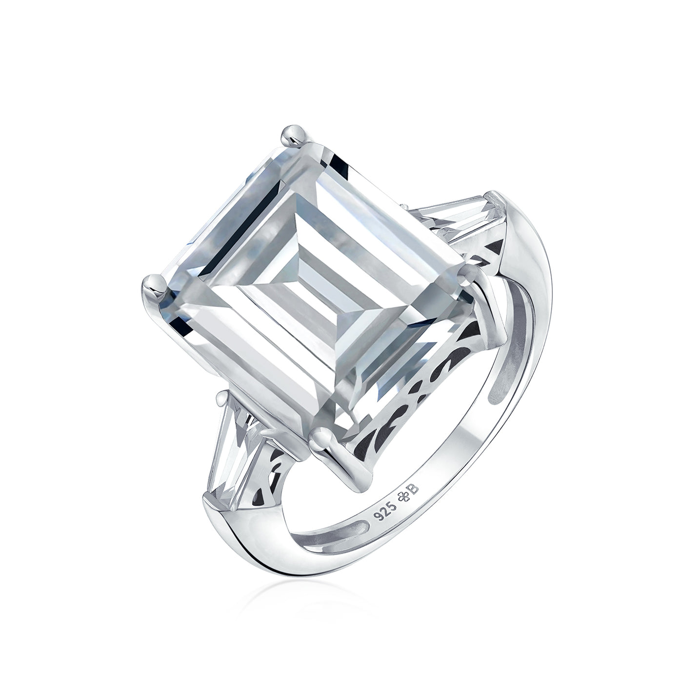 7CT Emerald Cut Engagement Ring Baguette Side Stones