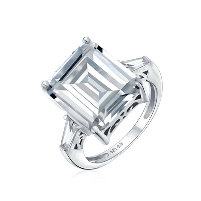 7CT Emerald Cut Engagement Ring Baguette Side Stones