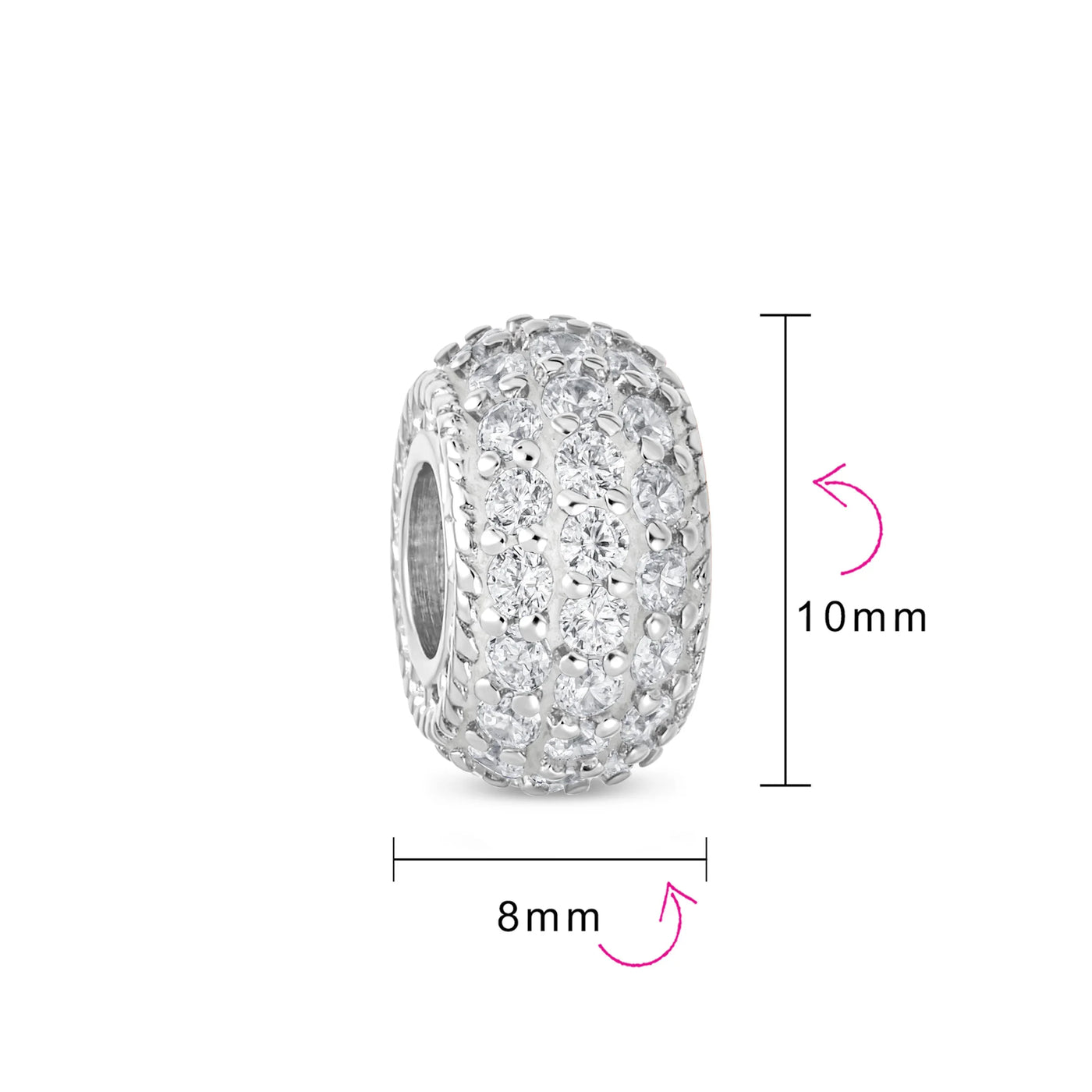 Sparkling Dome Crystal Bead Charm Rose Gold Plated Silver for European Bracelet - Bling Jewelry