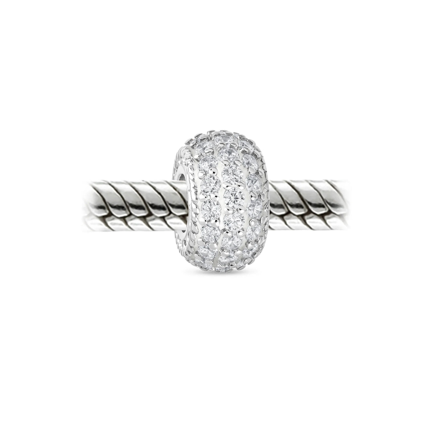 Sparkling Dome Crystal Bead Charm Rose Gold Plated Silver for European Bracelet - Bling Jewelry