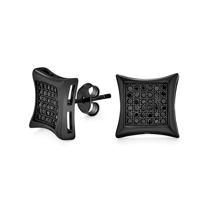 Black Square Cubic Zirconia Micro Pave CZ Stud Earrings