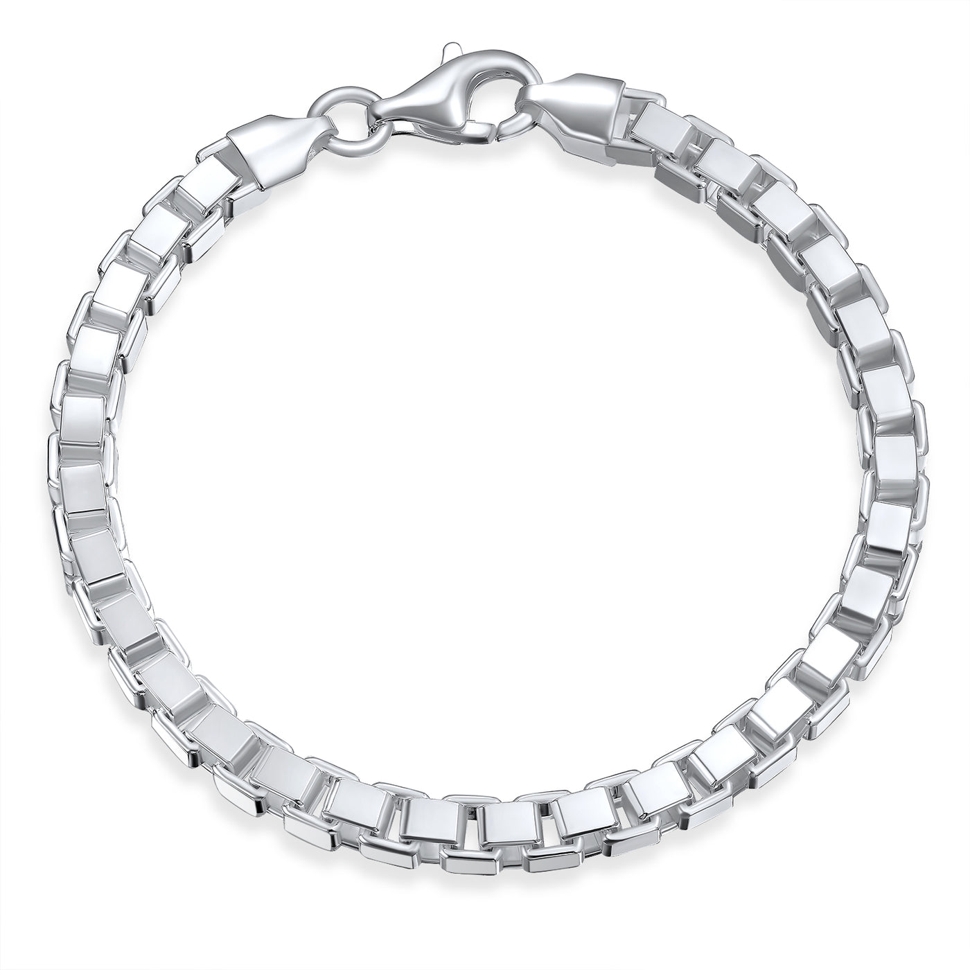 Square Venetian Mirror Box Link Chain Bracelet .925 Sterling Silver