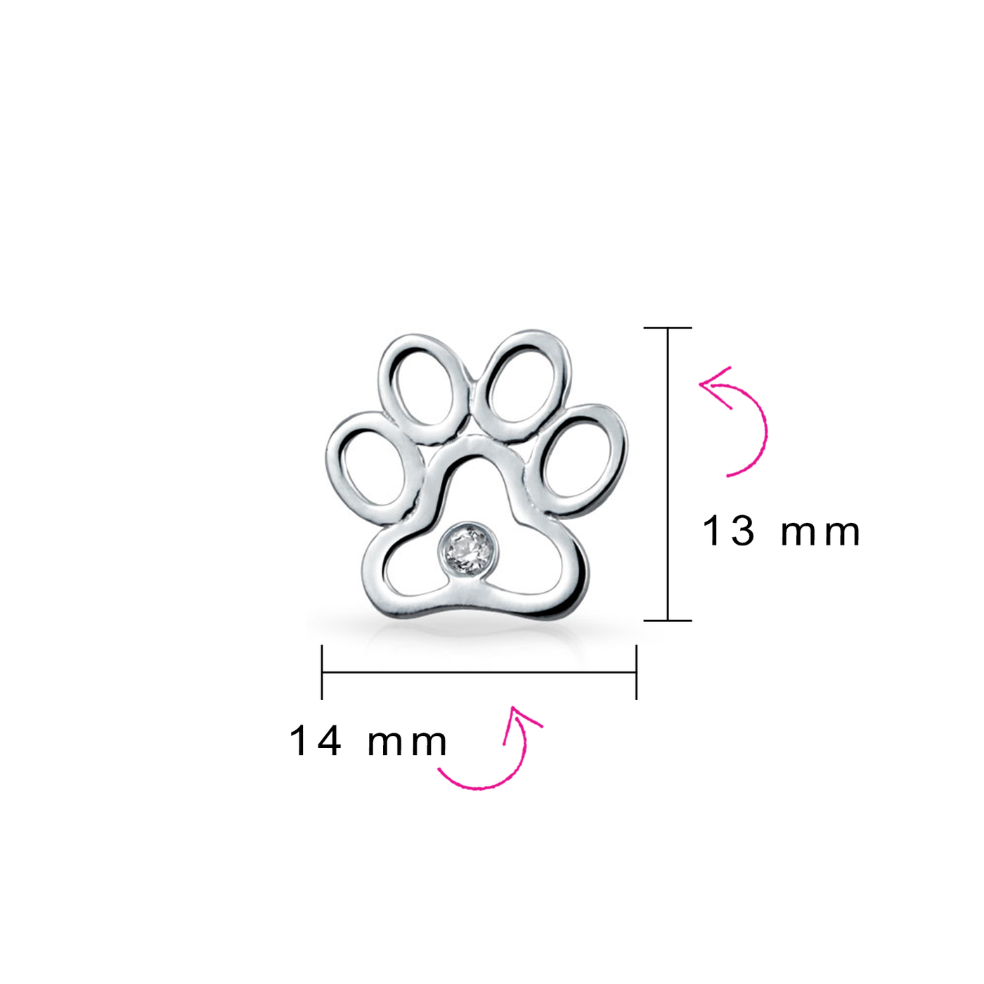 Black & White CZ Dog Cat Puppy Pet Paw Necklace & Earrings Set Sterling Silver