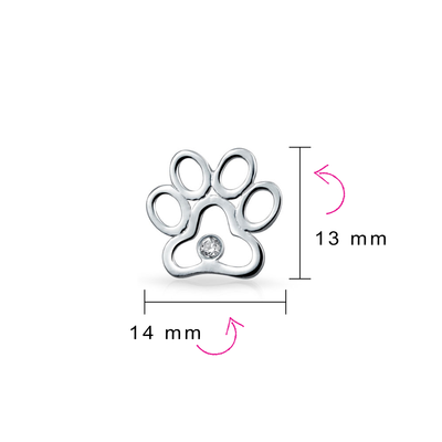 Black & White CZ Dog Cat Puppy Pet Paw Necklace & Earrings Set Sterling Silver