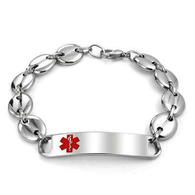 Set of 2 Medical ID Bracelet Marina Anchor Mariner Silver Tone Stainless Steel
