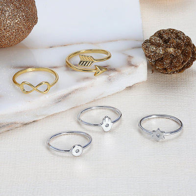 CZ Gold Plated Silver Midi Knuckle Star Celestial Ring 1MM Band