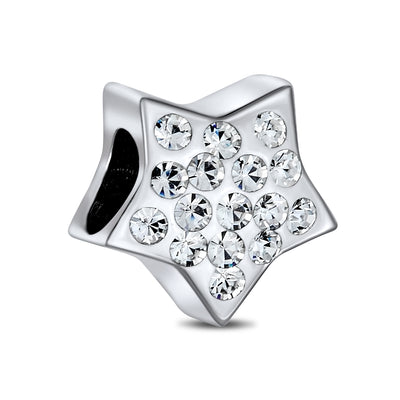 Patriotic Rock Star Celestial Crystal Charm Bead .925 Sterling Silver