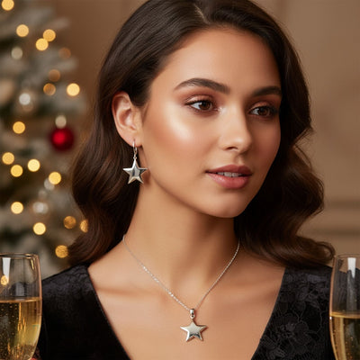 American Patriotic Celestial Star Necklace Earrings Set