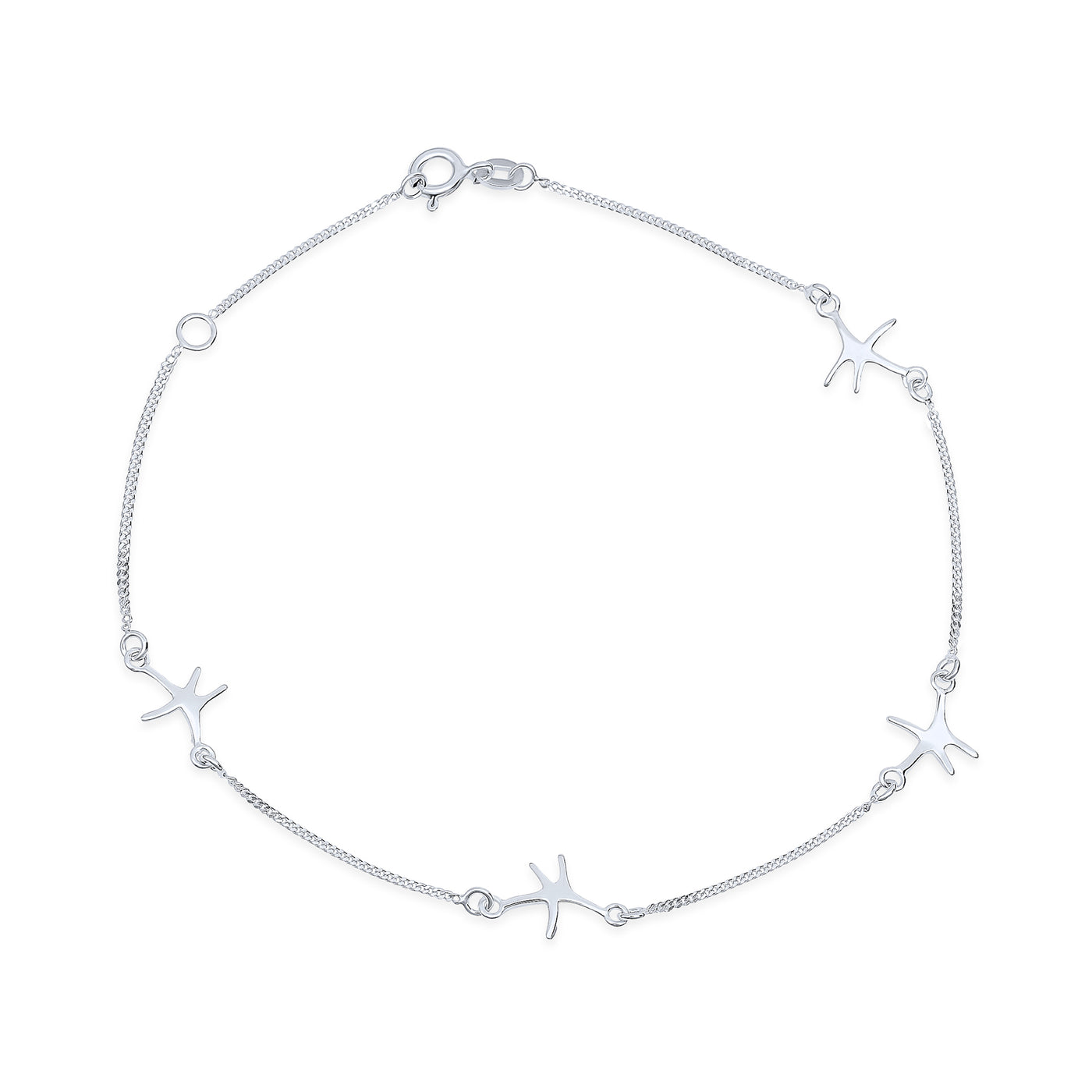 Nautical 4 Starfish Anklet Ankle Bracelet .925 Sterling Silver 9 Inch