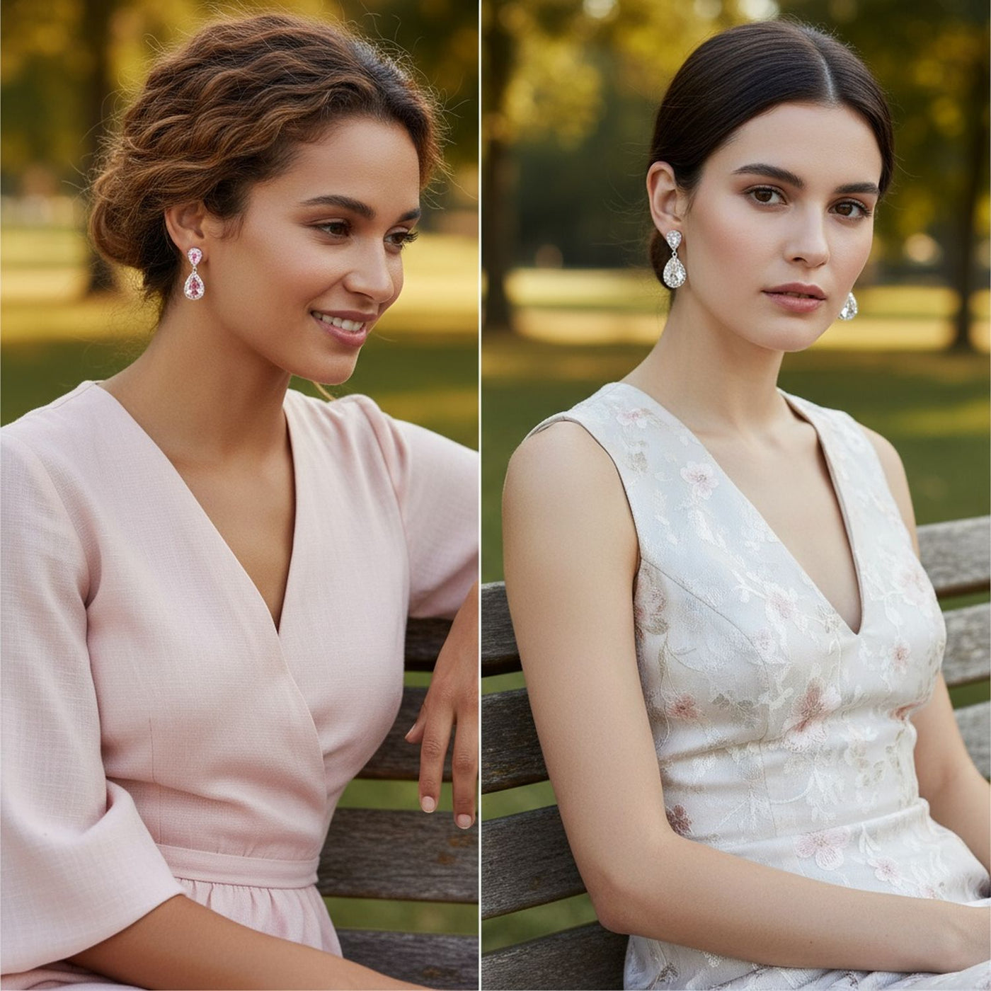 Set of 2 Bridal Pink & Clear CZ Dangle Chandelier Earrings Rose Gold Plated