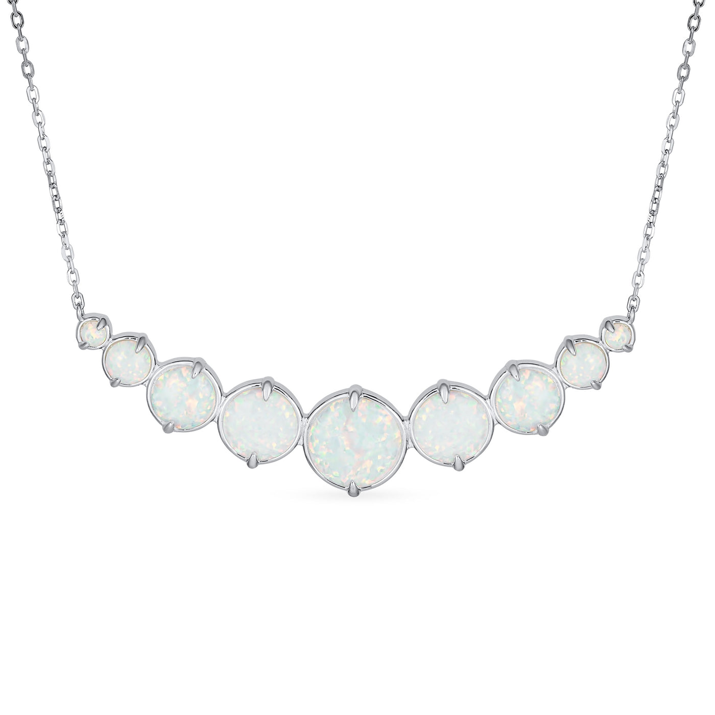 Gemstone White Created Opal Necklace & Stud Earrings Jewelry Set Sterling Silver