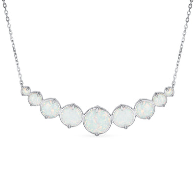Gemstone White Created Opal Necklace & Stud Earrings Jewelry Set Sterling Silver