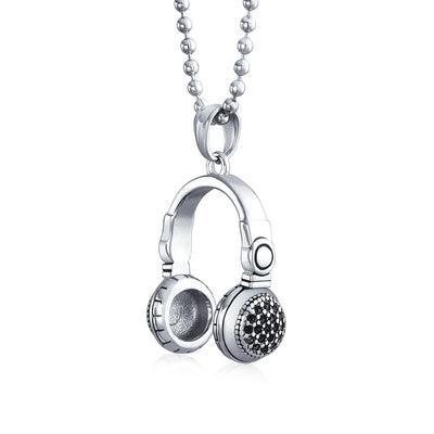 Headphones Pendant Hip Hop Music Lover DJ Necklace Stainless Steel