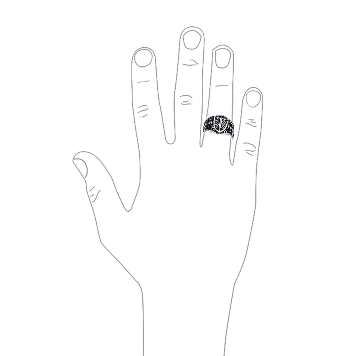 Men’s Viking Shield Fleur De Lis Cross Signet Ring Oxidized Stainless Steel