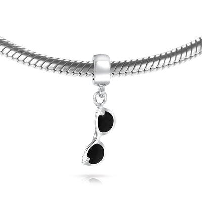 Set of 2 Black Movie Star Sunglasses and Sonoran Desert Cactus Charm Bead Silver