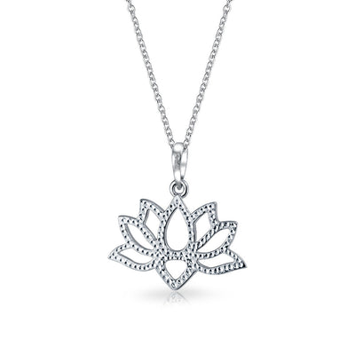 Lotus Flower Blossom Cut Out Pendant Necklace Yogi .925 Sterling Silver