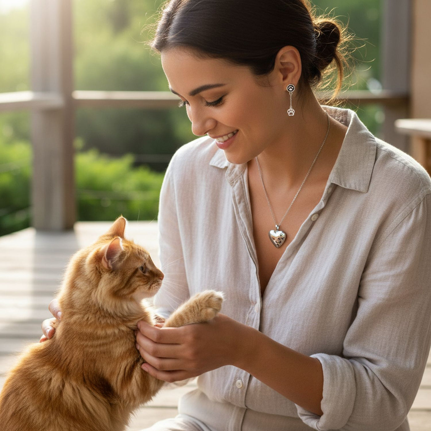 Set of 2 Pet BFF Black Enamel Paw Dangle & Heart Stud Earrings Sterling Silver