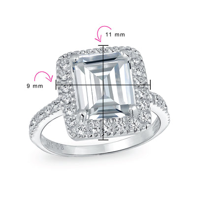 5CT Emerald Cut CZ Halo Engagement Ring Thin Pave Band