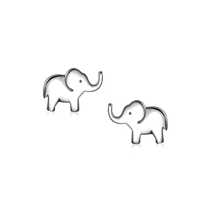 Lover Good Luck Wise Elephant Stud Earrings .925 Sterling Silver