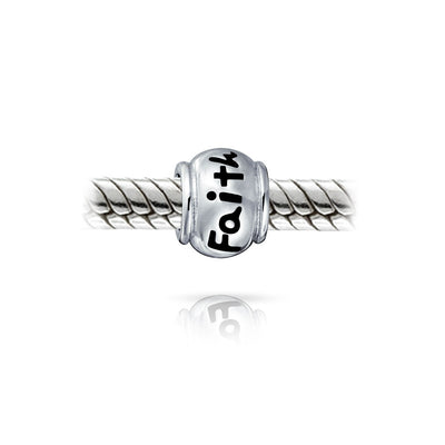 Set of 2 Word Faith & Believe Message Charm Bead Sterling Silver for Bracelet