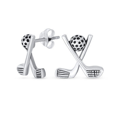 Set of 2 Golf Ball & Club Dangle and Stud Earrings Oxidized Sterling Silver
