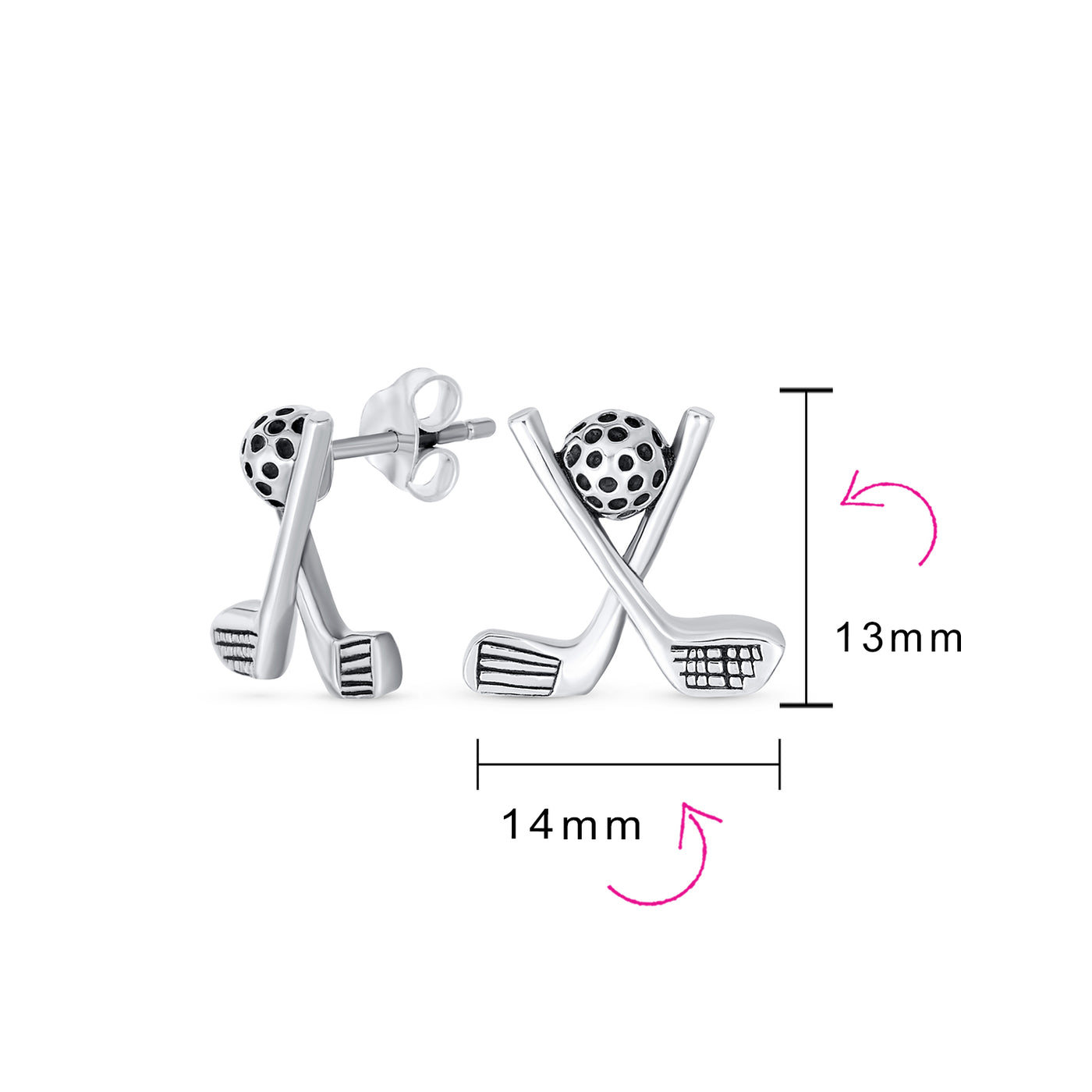 Set of 2 Golf Ball & Club Dangle and Stud Earrings Oxidized Sterling Silver